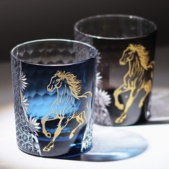1 Set Of 2Pcs Hand Engrave Gold Horse Design Ink Blue & Black 250ml Gift Pack