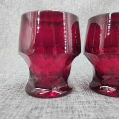 Set Of 4 Viking Art Glass Ruby Red Georgian 3.5″ tall Whiskey Rocks Glasses