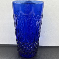 (4) Arcoroc Royal Sapphire Cobalt Blue Beverage Glasses Palm Leaf France 14oz