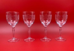 Set of 4 Durand Cristal D’Arques Wine Glasses DAMPIERRE 6.5″ Etched Victorian