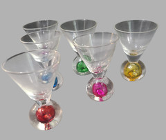 Vintage Set of Six Italian Art Glass Colorful Bubble Base Cordials, Shot, Snap,