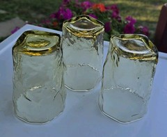 Set of 3 Morgantown Crinkle Glass TOPAZ 10oz Flat Tumblers EUC