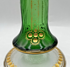 Moser/Harrach Bohemian-Green To Clear-Tulip Intaglio Cut Glass Vase-13″
