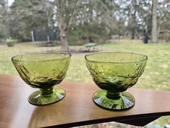 Vintage Morgantown Crinkle Olive Green Champagne Coupe Glasses – Set of 6 – MCM