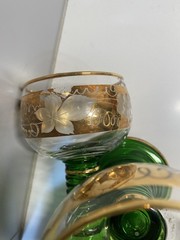6-VTG Roemer German Wine Glasses Beehive Stem Green/Gold Gilded Etched Frankfurt