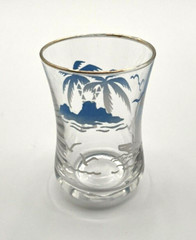 Blue White Embossed Asian Boat Scene Sake Cordial Shot Glasses (3)