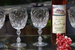 5 Vintage Crystal Cut Wine Glasses, Tiffin Franciscan, Royal Splendor, c. 1960’s