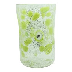 Pair of Murano Art Glass Tumblers Venezia Silver Leaf Green Millefiori Venice