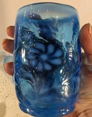 FENTON Vintage Cobalt Blue Daisy And Fern Opalescent Juice Glasses Set Of 6