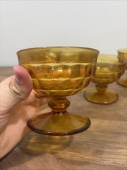 Vintage Set 4 Amber Indiana Glass Sherbert Dessert Cups Whitehall Colony Footed