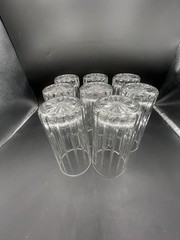 Vintage Set of 8 Clear Fluted Highball Tumblers Heavy Pressed Glass 6.25”
