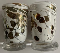 2 Juli Juneau Art Glass Tumbler Drink Bar Candle Holder New Orleans USA Signed