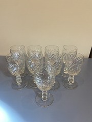 BEAUTIFUL SET(9) VTG Rock Sharpe Apollo Cube Stem Crystal Water Goblets 6.75″H
