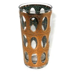 Culver PIZA Green & Gold 12 Ounce Flat Tumber 5 5/8″ Tall, Mid Century Modern
