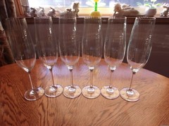 Ribbed Champagne Flute Smooth Stem 9 7/8″ Crystal Blown Glass – Set of 6