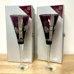 Waterford Crystal Champagne Flutes Pair HEALTH Amethyst Ltd Ed Snowflake Wishes