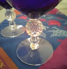 3 Morgantown Glass RITZ BLUE Golf Ball 3.5 ounce Vintage Cocktail, Wine 4 1/16″