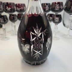 VTG Ruby Cut To Clear Crystal Decanter Wine Cordial Glass Set Bohemian Style MCM