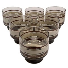 Vintage 1970s Luminarc Tivoli Smoke Brown Lowball Glasses (6) Set Brown Beige