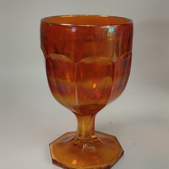 Set of THREE (3) Orange Iridescent Glass Goblet Octagonal Base Stemmed Drinkware