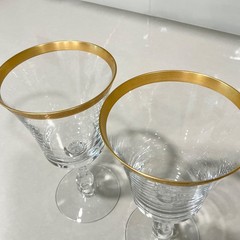 Andover Fostoria Set of 2 Water Goblets Gold Trim 6.75″