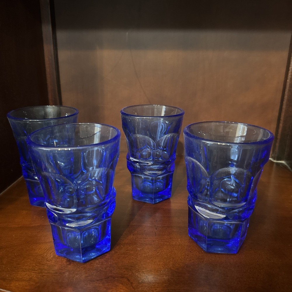 Cobalt Blue Vintage Drinking Glasses Tumblers Set of 4 – HFM Stamped