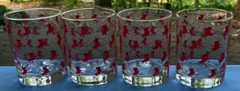 FOUR Vintage Cera Glass ‘Cardinals in the Snow’ Double Old Fashioned Tumblers