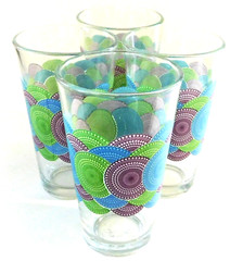 4 Libbey Blue Green Purple Medialians Circles Drinking Glasses 16 0z Tumbler