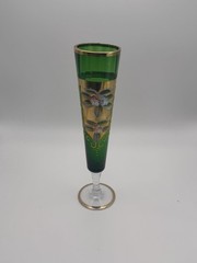 Vintage Bohemian Czech Emerald Green Champage Flute Gold Gilded & Enamel Moser?