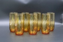 Vintage Libbey Set of 6 Glass Amber Spiral Tumblers Drinking Glasses 6.75″ USED