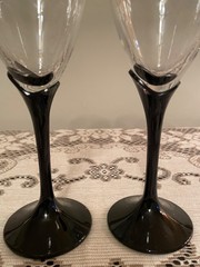 Vintage, Crystal, Alexandra Black Tulip, Champagne Flutes by Mikasa Set of 2