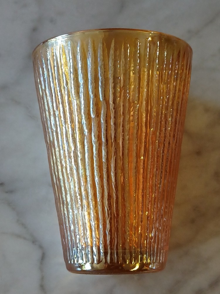 1 Jeanette Carnival Glass Marigold Juice Glass Tumbler Imperial Peach Lusterware