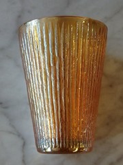 1 Jeanette Carnival Glass Marigold Juice Glass Tumbler Imperial Peach Lusterware