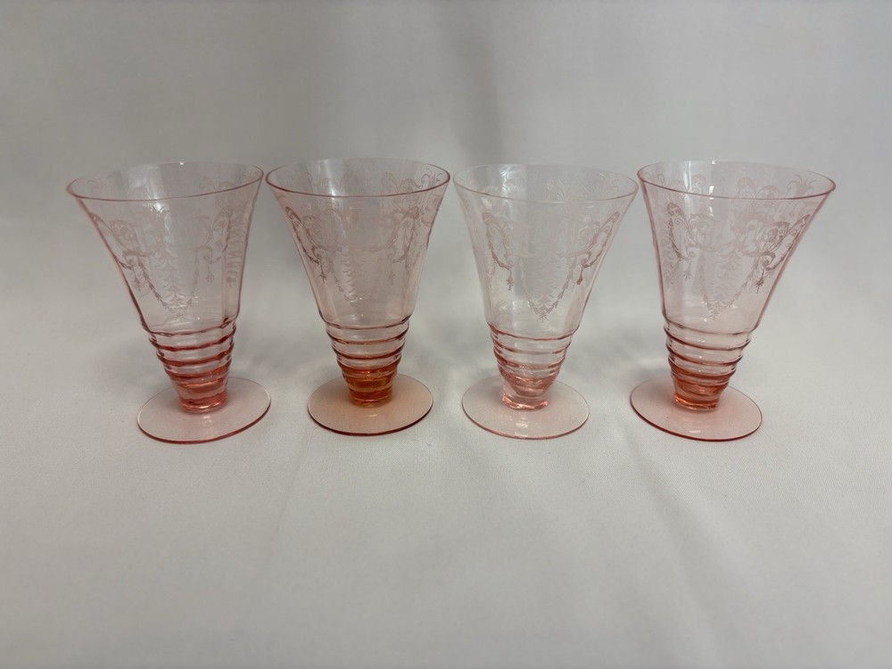 Vintage Cambridge Glass Cleo Pink 8oz Footed Tumbler Art Deco Etched Water Glass