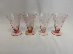Vintage Cambridge Glass Cleo Pink 8oz Footed Tumbler Art Deco Etched Water Glass