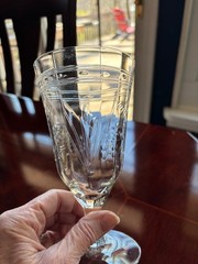 VINTAGE SET OF THREE CRYSTAL WHEEL CUT FOOTED ICED BEVERAGE GLASSES 6-1-4″
