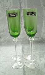 FIRENZE Set of 4~10-1/2″ Champagne Flutes Olive Avocado Green Clear Knob Stem EC