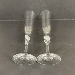 2 Gorham Amore Heart Champagne Toasting Flutes Frosted Crystal 10” Germany