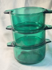 Vintage Libbey Forte Crisa Mexico Bowls Emerald Green Handles Set Of 3