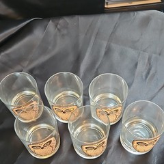 Signed Georges Briard Owl Decorated Rocks Glasses Set of 6