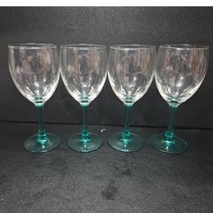 Luminarc Aqua Stem Glass Goblets, Set of 4, Vintage Teal Stemware, Drinkware