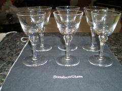 6 – Steuben Teardrop in Stem Cocktail Wine Glasses – 5.5″ – Signed «S» – VG Cond