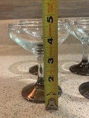 Set of 4 Clear Glass Champagne/Cocktail Glasses w/ Smokey Gray Bases, 4.5″ Tall