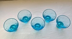 Vintage Hazel-Atlas set of 5 blue capri dot cocktail/shot barware glasses 3″