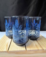 Set of 3 Small Vintage MCM Libbey Bolero Blue Wheat Juice Tumbler Glasses