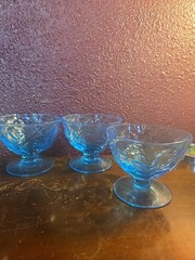MCM Morgantown Seneca Driftwood Peacock Blue Crinkle Glass Champagne Sherbet