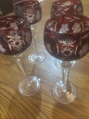 Vintage AJKA Crystal Marsala Red Cut And Clear 8 1/4″ Wine Glass Set Of 4