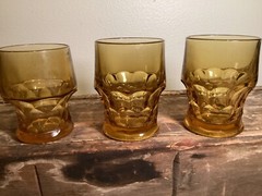 3 Anchor Hocking Glasses Georgian Amber Topaz Flat Tumbler 4 1/2″ 8 oz Vintage