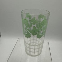 Vintage Green Floral Juice Glass White Lattice 4.75” Mid Century Tumbler