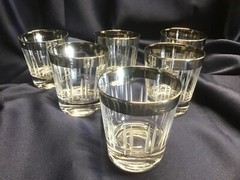6 MID CENTURY MODERN ON THE ROCKS GLASSES 5 oz etched SILVER RIM mad men 🥃🥃🥃B